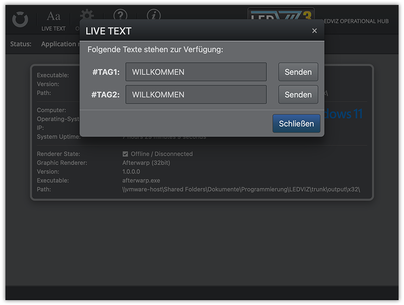LiveText-Eingabe im Operational Hub
