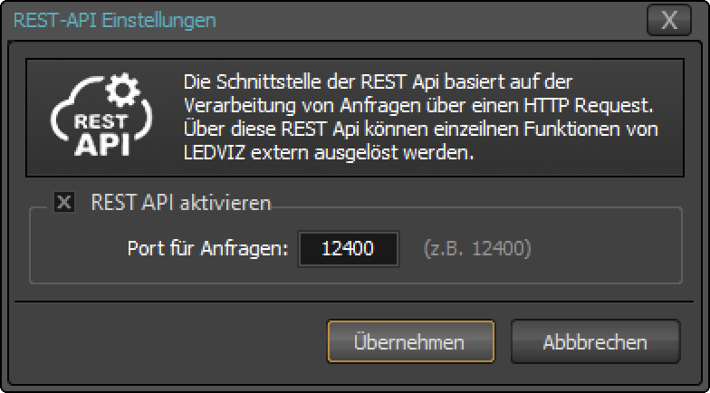 Einstellungen der REST-API mit Aktivierung und Portnummer